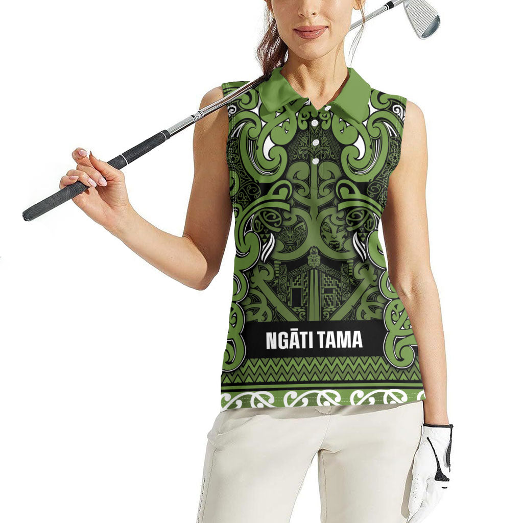 Aotearoa Iwi Ngāti Tama ki Taranaki Trust Women Sleeveless Polo Shirt Maori Wharenui House Tribal Pattern LT9 - Polynesian Pride