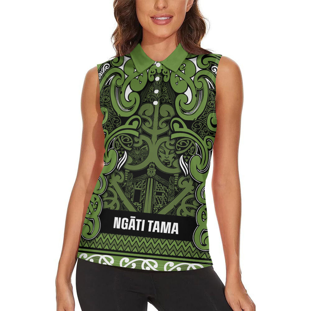 Aotearoa Iwi Ngāti Tama ki Taranaki Trust Women Sleeveless Polo Shirt Maori Wharenui House Tribal Pattern LT9 - Polynesian Pride