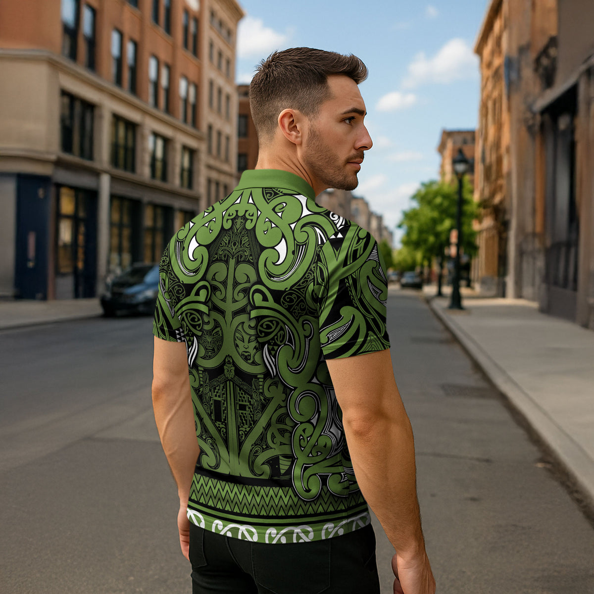 Aotearoa Iwi Ngāti Tama ki Taranaki Trust Zipper Polo Shirt Maori Wharenui House Tribal Pattern LT9 - Polynesian Pride