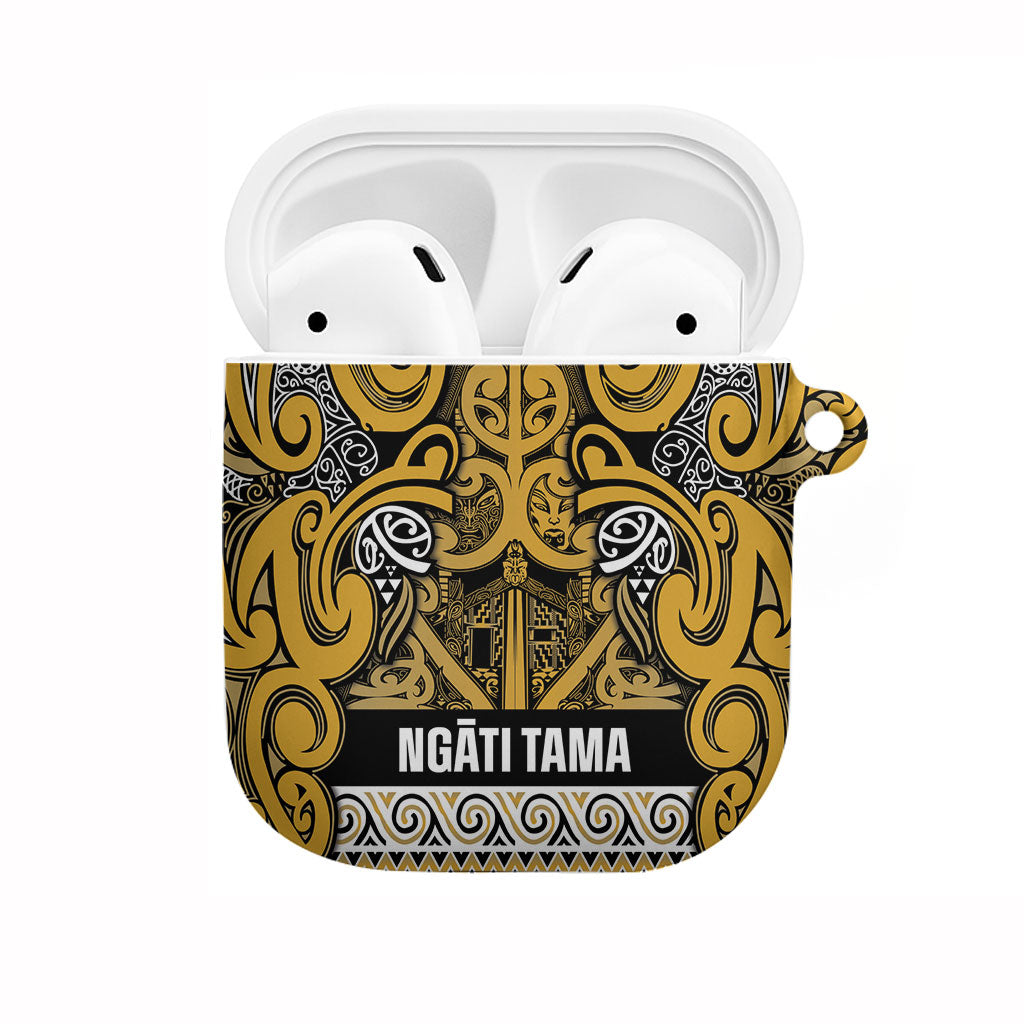 Aotearoa Iwi Ngāti Tama ki Te Waipounamu Trust AirPods Case Maori Wharenui House Tribal Pattern LT9 Gold - Polynesian Pride
