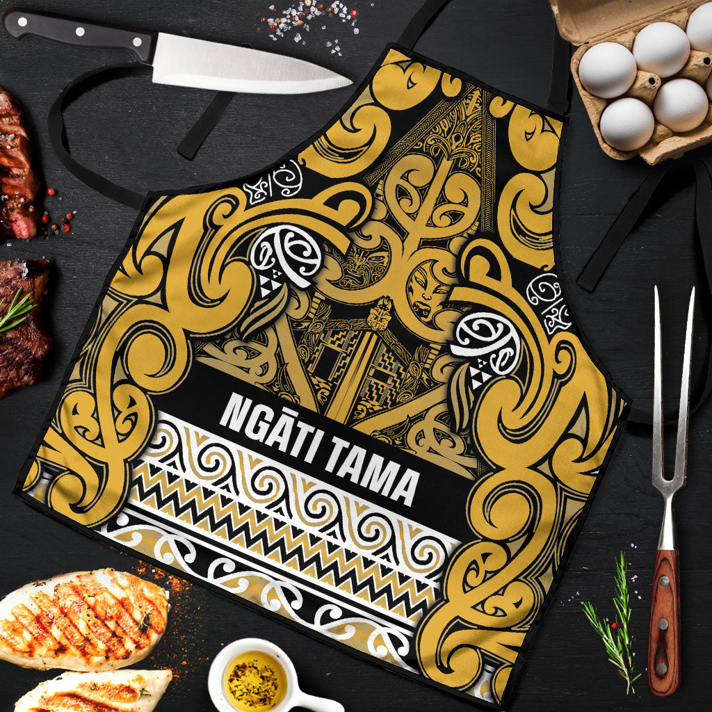 Aotearoa Iwi Ngāti Tama ki Te Waipounamu Trust Apron Maori Wharenui House Tribal Pattern LT9 Gold - Polynesian Pride