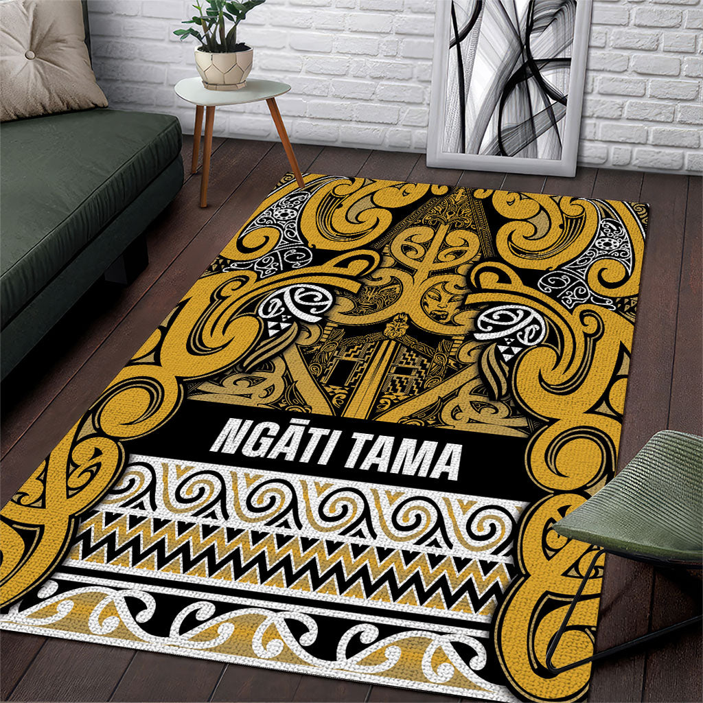 Aotearoa Iwi Ngāti Tama ki Te Waipounamu Trust Area Rug Maori Wharenui House Tribal Pattern LT9 Gold - Polynesian Pride