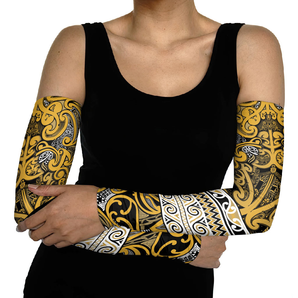 Aotearoa Iwi Ngāti Tama ki Te Waipounamu Trust Arm Sleeves Maori Wharenui House Tribal Pattern LT9 - Polynesian Pride