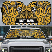 Aotearoa Iwi Ngāti Tama ki Te Waipounamu Trust Auto Sun Shade Maori Wharenui House Tribal Pattern LT9 Gold - Polynesian Pride