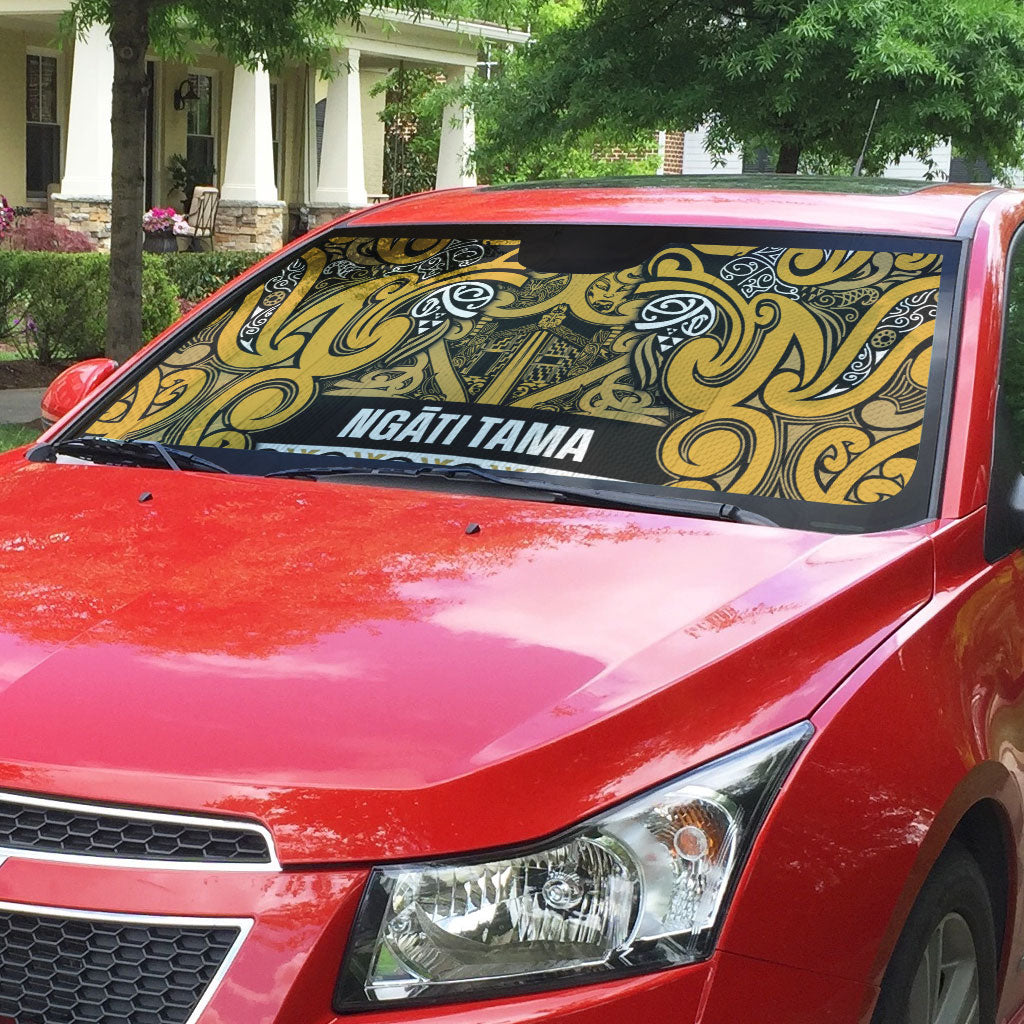 Aotearoa Iwi Ngāti Tama ki Te Waipounamu Trust Auto Sun Shade Maori Wharenui House Tribal Pattern LT9 - Polynesian Pride
