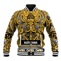 Aotearoa Iwi Ngāti Tama ki Te Waipounamu Trust Baseball Jacket Maori Wharenui House Tribal Pattern LT9 Unisex Gold - Polynesian Pride
