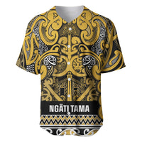 Aotearoa Iwi Ngāti Tama ki Te Waipounamu Trust Baseball Jersey Maori Wharenui House Tribal Pattern LT9 Gold - Polynesian Pride
