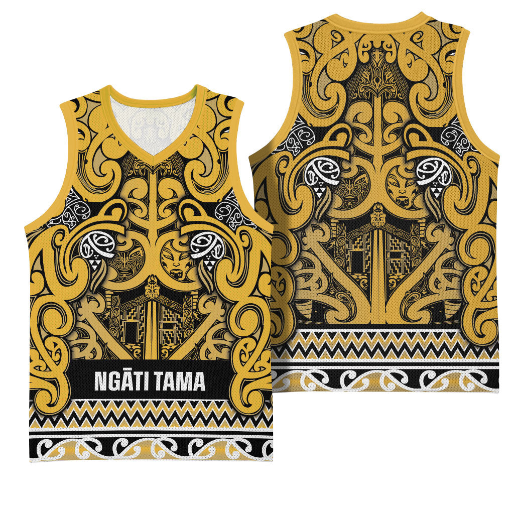 Aotearoa Iwi Ngāti Tama ki Te Waipounamu Trust Basketball Jersey Maori Wharenui House Tribal Pattern LT9 - Polynesian Pride