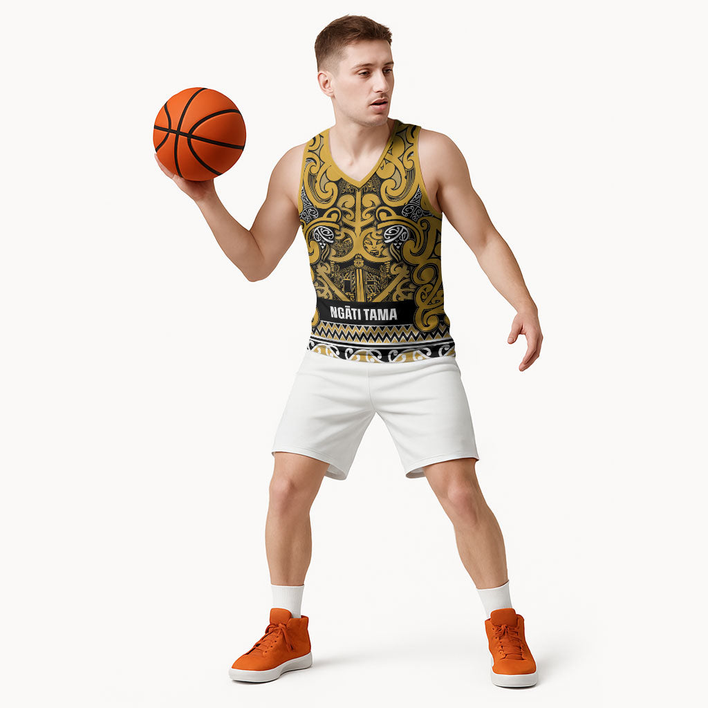 Aotearoa Iwi Ngāti Tama ki Te Waipounamu Trust Basketball Jersey Maori Wharenui House Tribal Pattern LT9 - Polynesian Pride