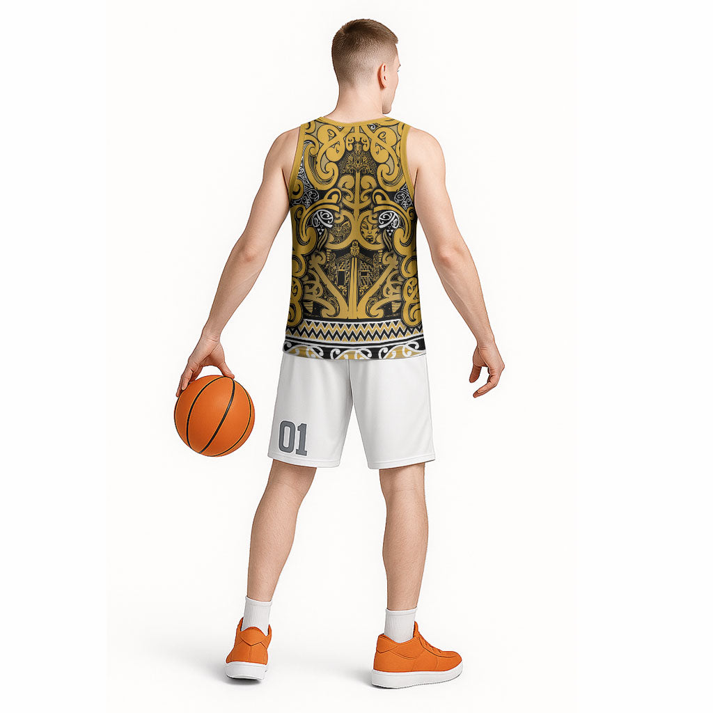 Aotearoa Iwi Ngāti Tama ki Te Waipounamu Trust Basketball Jersey Maori Wharenui House Tribal Pattern LT9 - Polynesian Pride