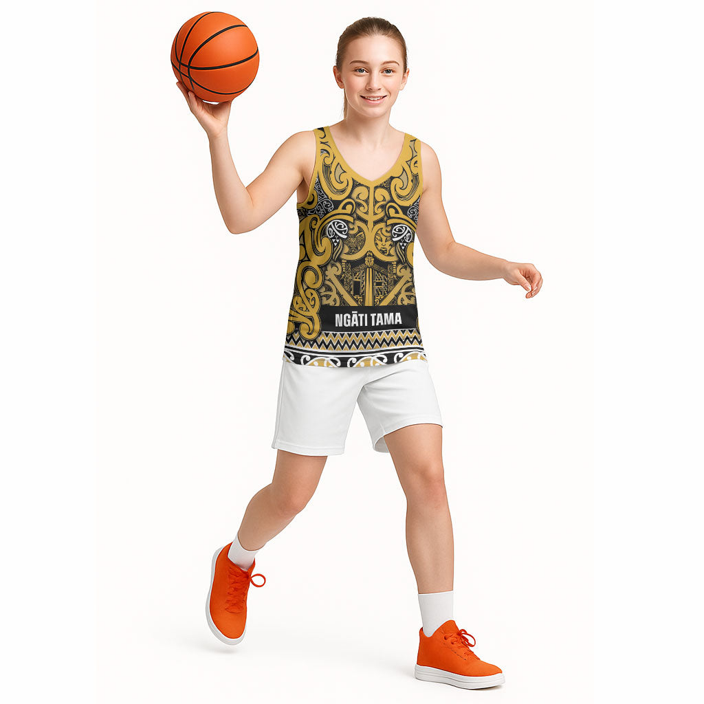 Aotearoa Iwi Ngāti Tama ki Te Waipounamu Trust Basketball Jersey Maori Wharenui House Tribal Pattern LT9 - Polynesian Pride
