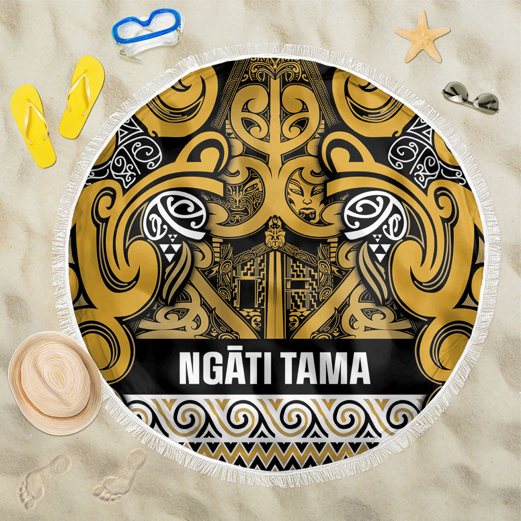 Aotearoa Iwi Ngāti Tama ki Te Waipounamu Trust Beach Blanket Maori Wharenui House Tribal Pattern LT9 One Size 150cm Gold - Polynesian Pride