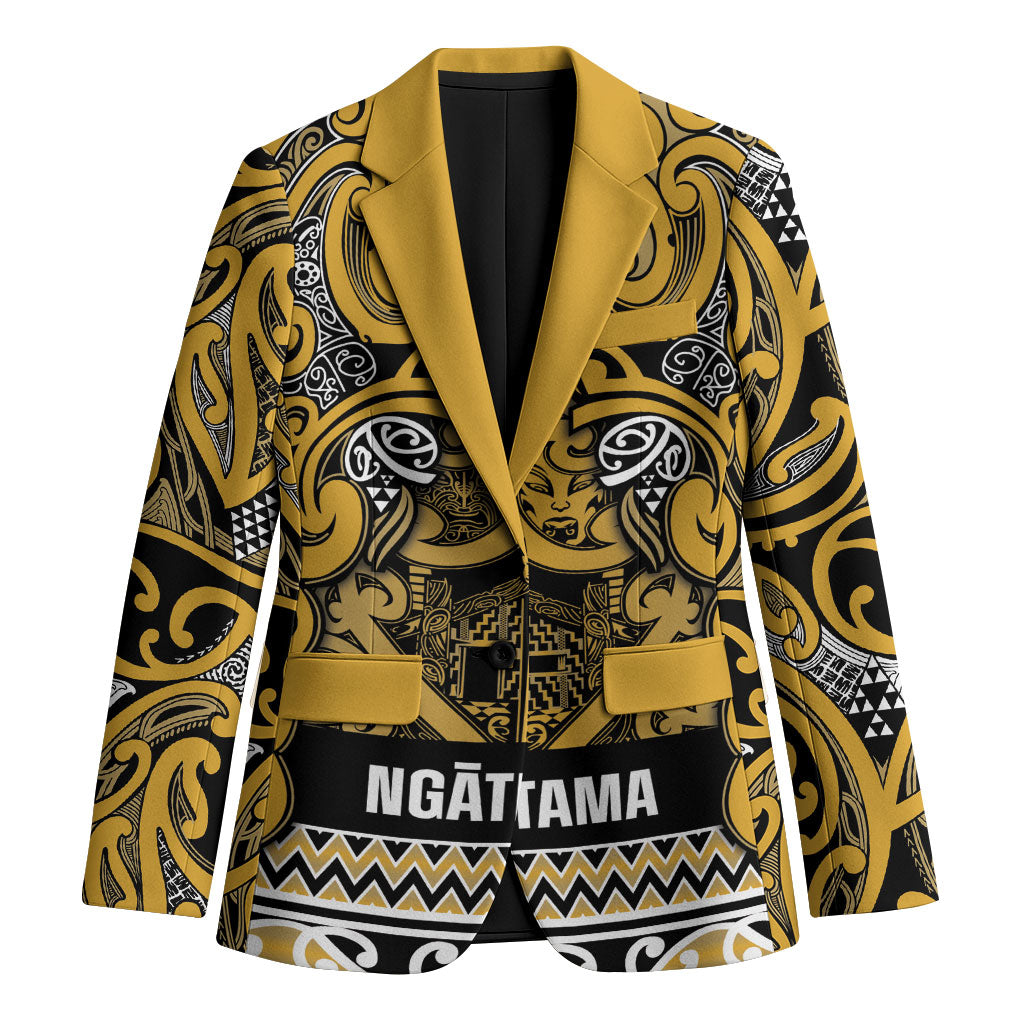 Aotearoa Iwi Ngāti Tama ki Te Waipounamu Trust Blazer Maori Wharenui House Tribal Pattern LT9 Unisex Gold - Polynesian Pride