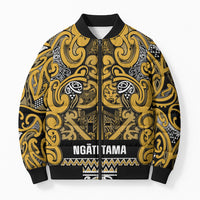 Aotearoa Iwi Ngāti Tama ki Te Waipounamu Trust Bomber Puffer Jacket Maori Wharenui House Tribal Pattern LT9 Unisex Gold - Polynesian Pride