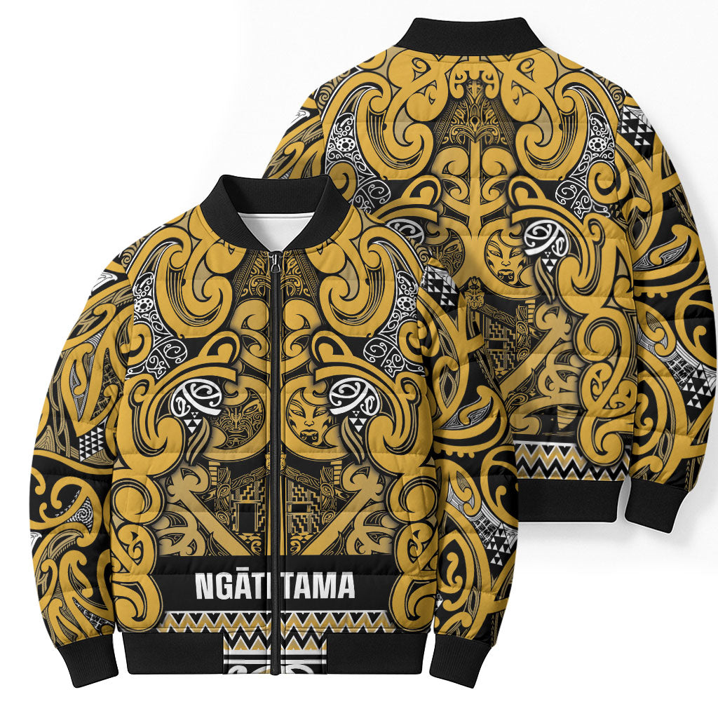 Aotearoa Iwi Ngāti Tama ki Te Waipounamu Trust Bomber Puffer Jacket Maori Wharenui House Tribal Pattern LT9 - Polynesian Pride