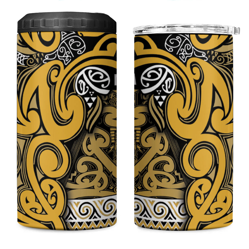 Aotearoa Iwi Ngāti Tama ki Te Waipounamu Trust 4 in 1 Can Cooler Tumbler Maori Wharenui House Tribal Pattern LT9 One Size: 16 oz Gold - Polynesian Pride