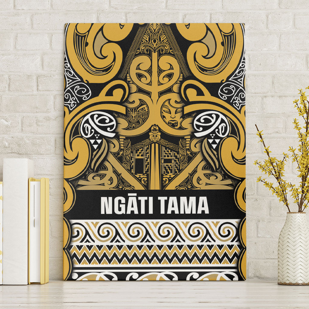 Aotearoa Iwi Ngāti Tama ki Te Waipounamu Trust Canvas Wall Art Maori Wharenui House Tribal Pattern LT9 Without Frame Gold - Polynesian Pride