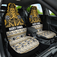 Aotearoa Iwi Ngāti Tama ki Te Waipounamu Trust Car Seat Cover Maori Wharenui House Tribal Pattern LT9 One Size Gold - Polynesian Pride