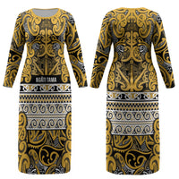 Aotearoa Iwi Ngāti Tama ki Te Waipounamu Trust Couples Matching Long Sleeve Bodycon Dress and Long Sleeve Button Shirt Maori Wharenui House Tribal Pattern LT9 - Polynesian Pride