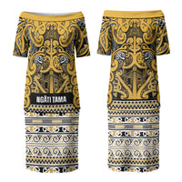 Aotearoa Iwi Ngāti Tama ki Te Waipounamu Trust Couples Matching Puletasi and Long Sleeve Button Shirt Maori Wharenui House Tribal Pattern LT9 - Polynesian Pride