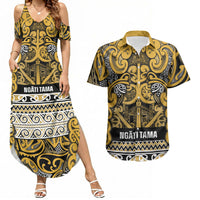 Aotearoa Iwi Ngāti Tama ki Te Waipounamu Trust Couples Matching Summer Maxi Dress and Hawaiian Shirt Maori Wharenui House Tribal Pattern LT9 Gold - Polynesian Pride