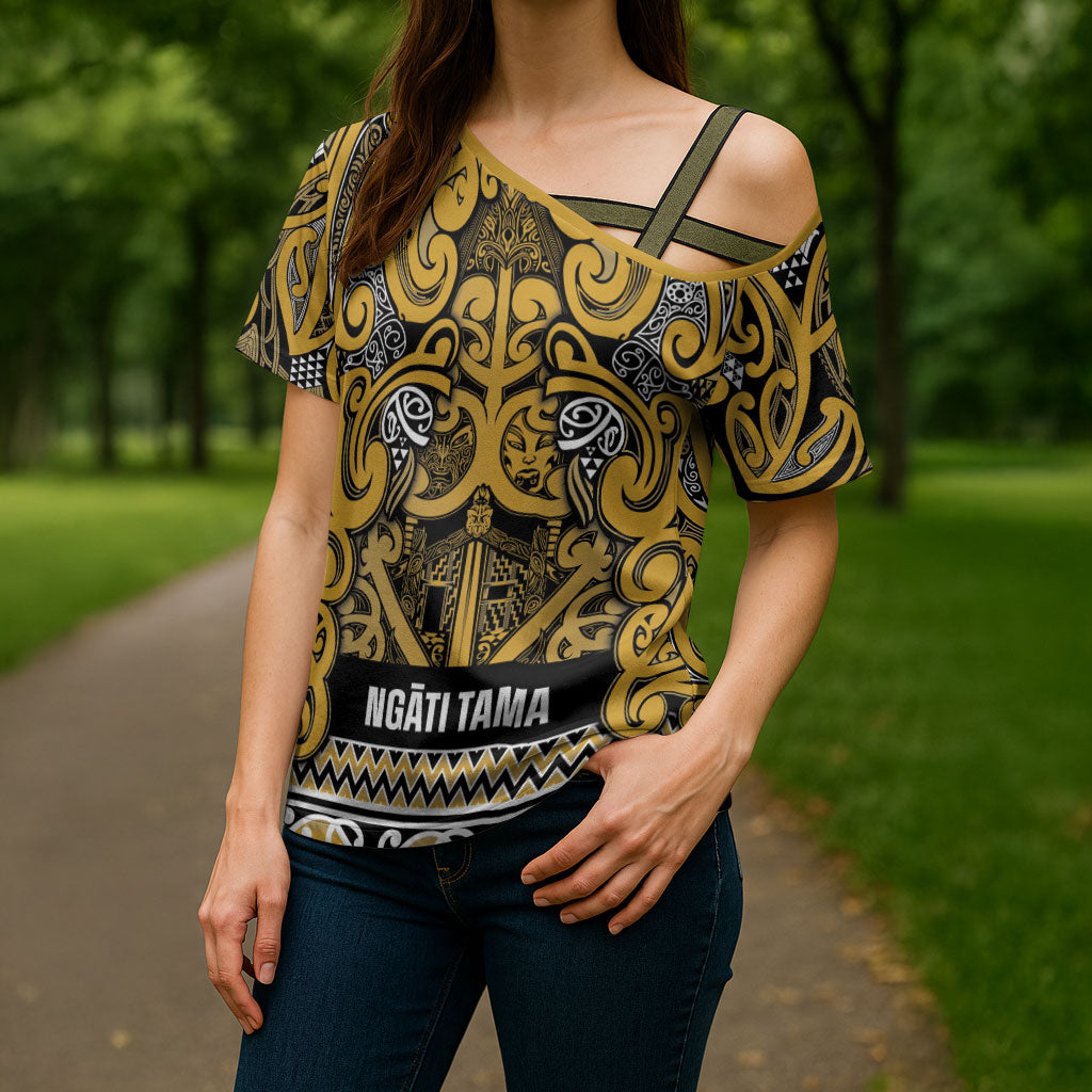 Aotearoa Iwi Ngāti Tama ki Te Waipounamu Trust Cross Shoulder Shirt Maori Wharenui House Tribal Pattern LT9 - Polynesian Pride