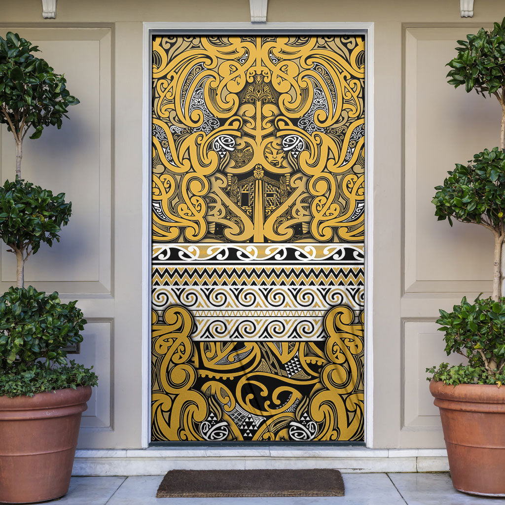 Aotearoa Iwi Ngāti Tama ki Te Waipounamu Trust Door Cover Maori Wharenui House Tribal Pattern LT9 Gold - Polynesian Pride