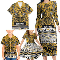 Aotearoa Iwi Ngāti Tama ki Te Waipounamu Trust Family Matching Long Sleeve Bodycon Dress and Hawaiian Shirt Maori Wharenui House Tribal Pattern LT9 - Polynesian Pride