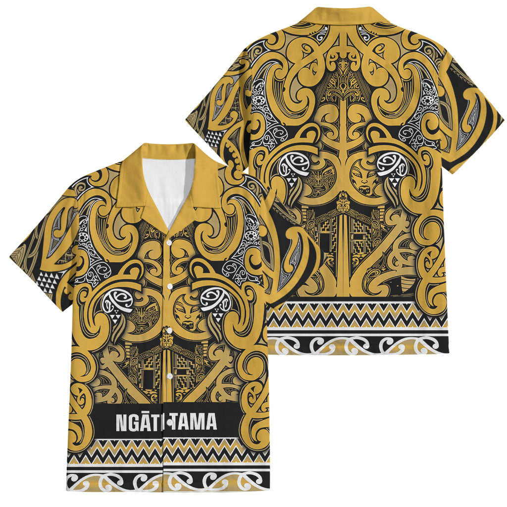 Aotearoa Iwi Ngāti Tama ki Te Waipounamu Trust Family Matching Long Sleeve Bodycon Dress and Hawaiian Shirt Maori Wharenui House Tribal Pattern LT9 Dad's Shirt - Short Sleeve Gold - Polynesian Pride