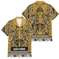Aotearoa Iwi Ngāti Tama ki Te Waipounamu Trust Family Matching Mermaid Dress and Hawaiian Shirt Maori Wharenui House Tribal Pattern LT9 Dad's Shirt - Short Sleeve Gold - Polynesian Pride