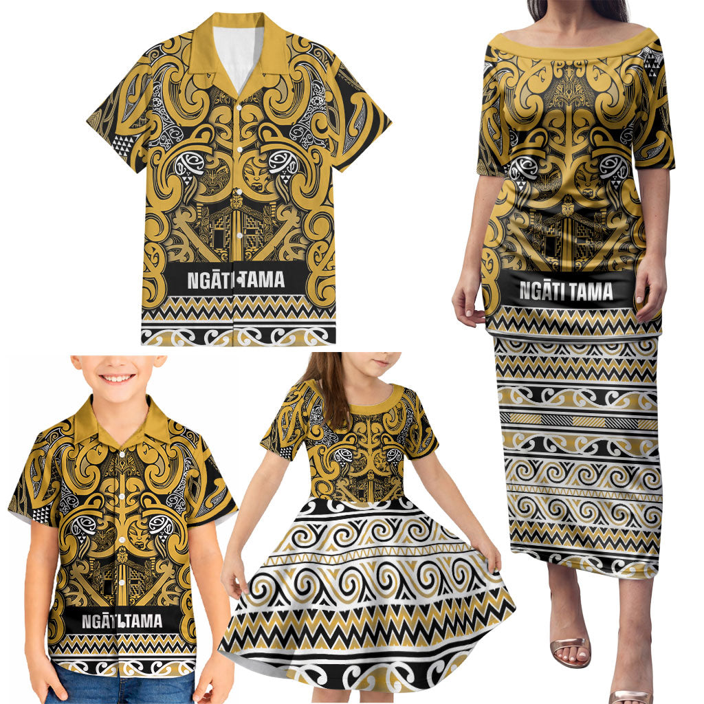 Aotearoa Iwi Ngāti Tama ki Te Waipounamu Trust Family Matching Puletasi and Hawaiian Shirt Maori Wharenui House Tribal Pattern LT9 - Polynesian Pride