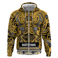 Aotearoa Iwi Ngāti Tama ki Te Waipounamu Trust Hoodie Maori Wharenui House Tribal Pattern LT9 Zip Hoodie Gold - Polynesian Pride