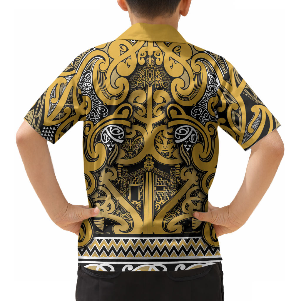 Aotearoa Iwi Ngāti Tama ki Te Waipounamu Trust Kid Hawaiian Shirt Maori Wharenui House Tribal Pattern LT9 - Polynesian Pride