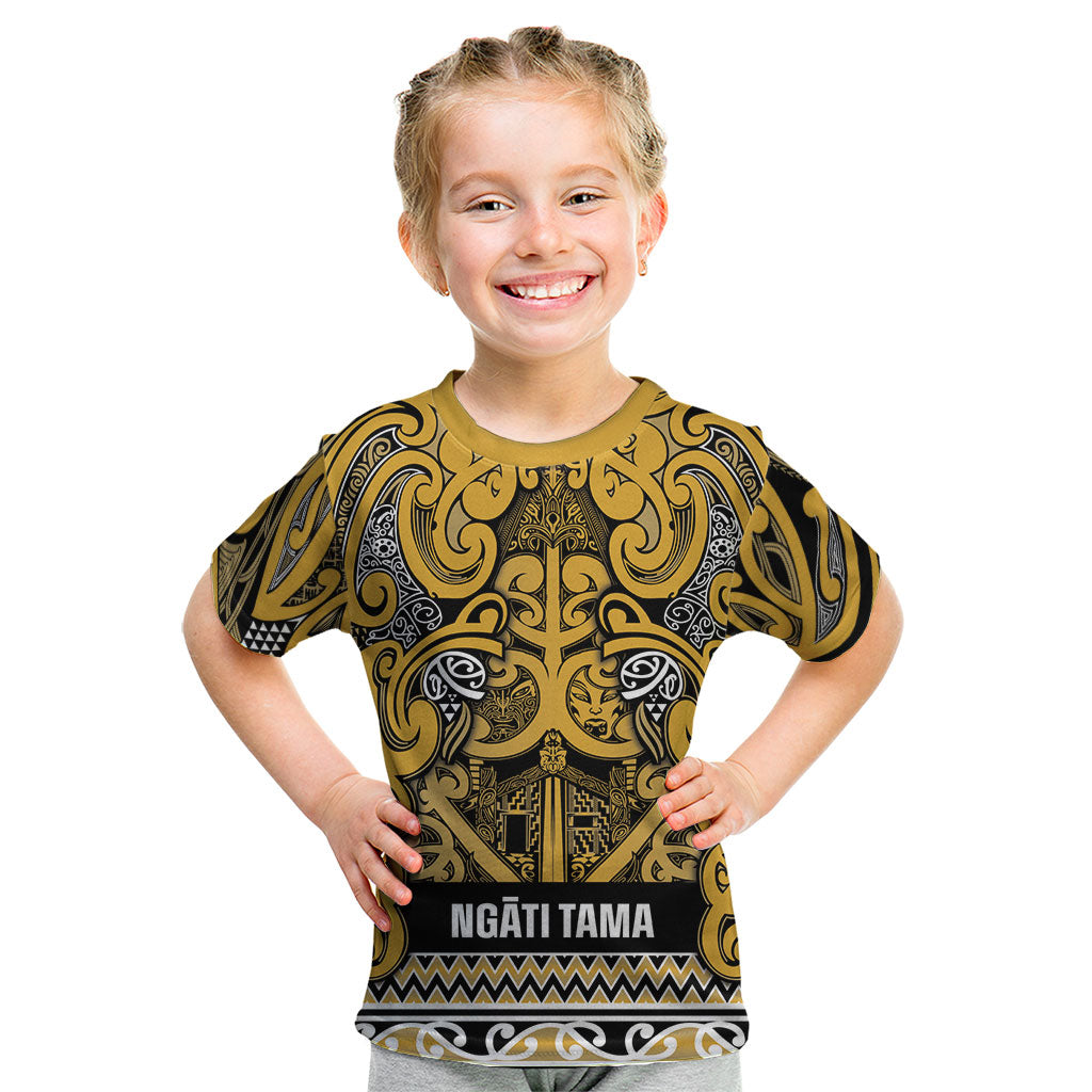 Aotearoa Iwi Ngāti Tama ki Te Waipounamu Trust Kid T Shirt Maori Wharenui House Tribal Pattern