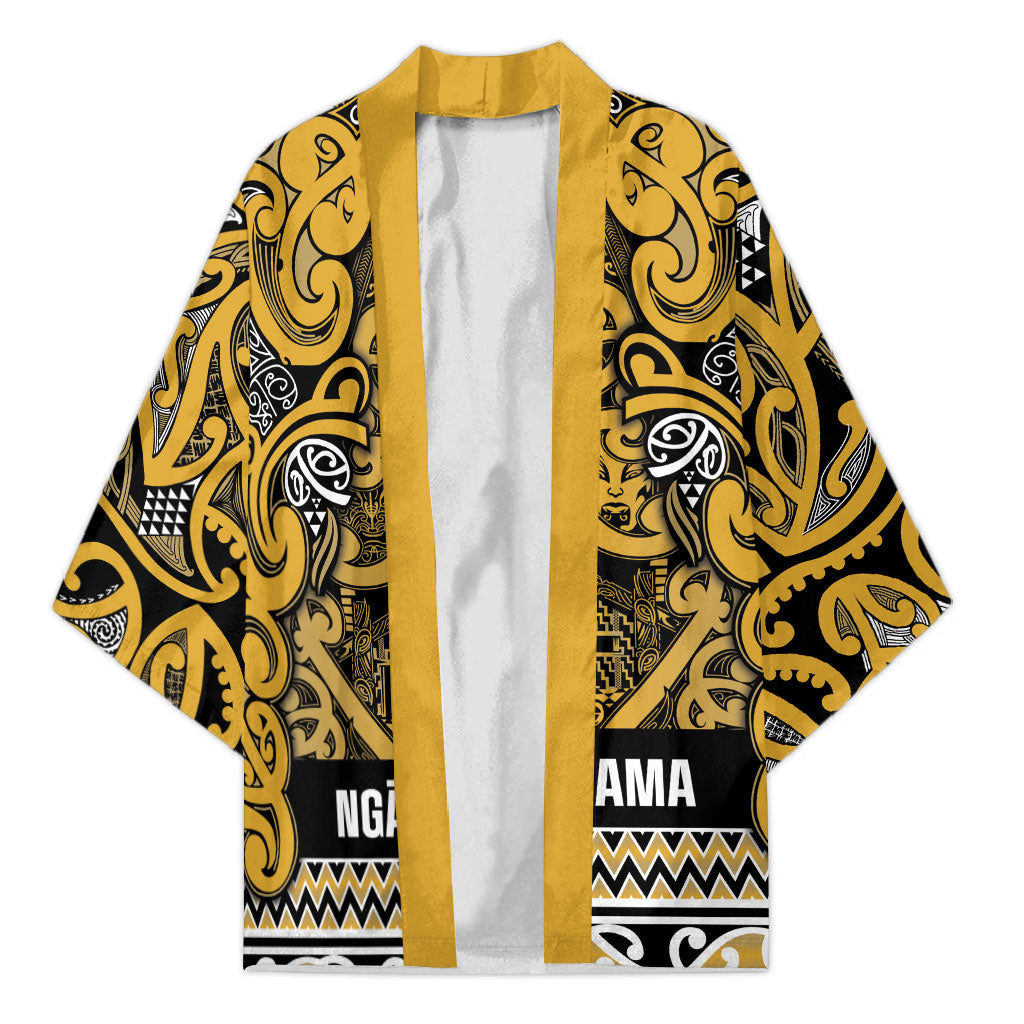 Aotearoa Iwi Ngāti Tama ki Te Waipounamu Trust Kimono Maori Wharenui House Tribal Pattern LT9 Unisex Gold - Polynesian Pride