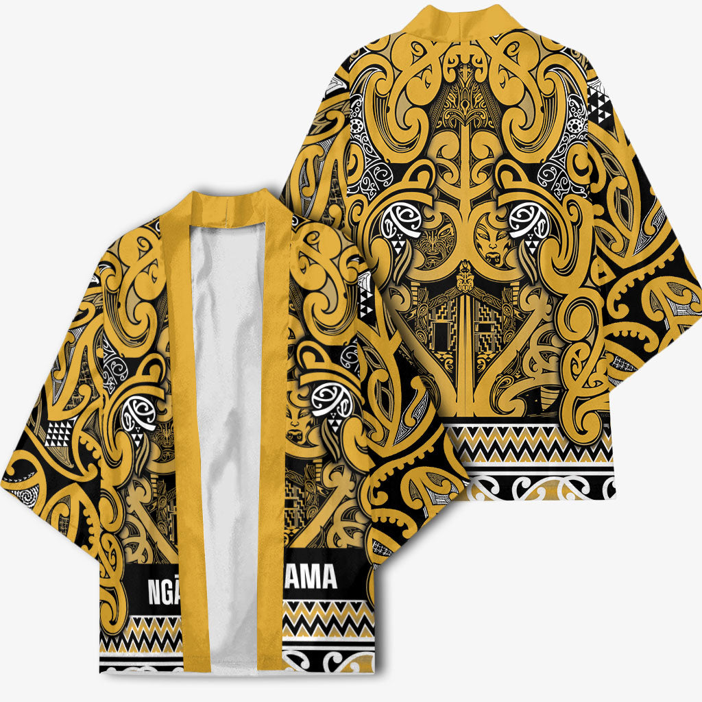 Aotearoa Iwi Ngāti Tama ki Te Waipounamu Trust Kimono Maori Wharenui House Tribal Pattern LT9 - Polynesian Pride