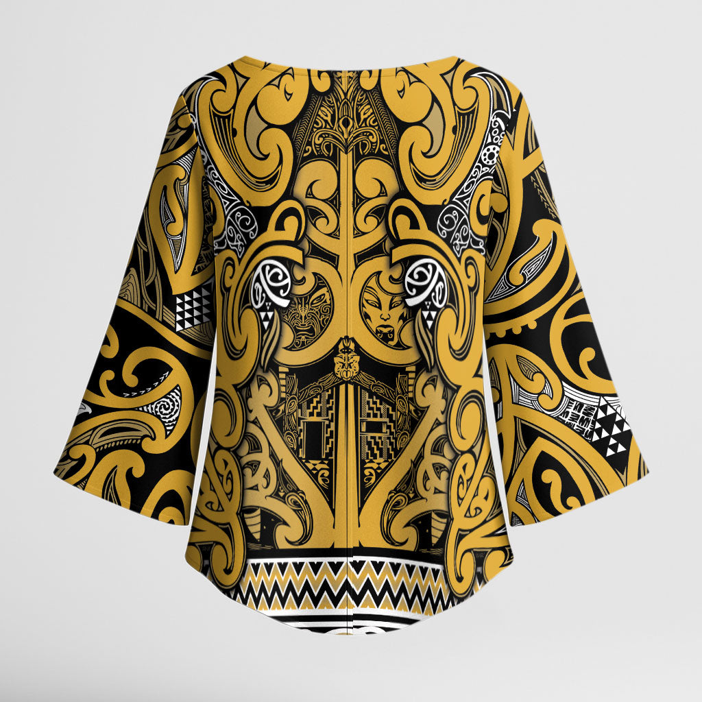Aotearoa Iwi Ngāti Tama ki Te Waipounamu Trust Kimono Sleeve Blouse Maori Wharenui House Tribal Pattern LT9 - Polynesian Pride