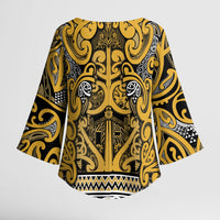 Aotearoa Iwi Ngāti Tama ki Te Waipounamu Trust Kimono Sleeve Blouse Maori Wharenui House Tribal Pattern LT9 - Polynesian Pride