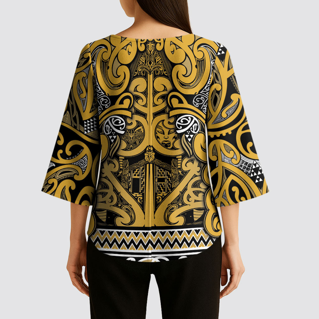 Aotearoa Iwi Ngāti Tama ki Te Waipounamu Trust Kimono Sleeve Blouse Maori Wharenui House Tribal Pattern LT9 - Polynesian Pride
