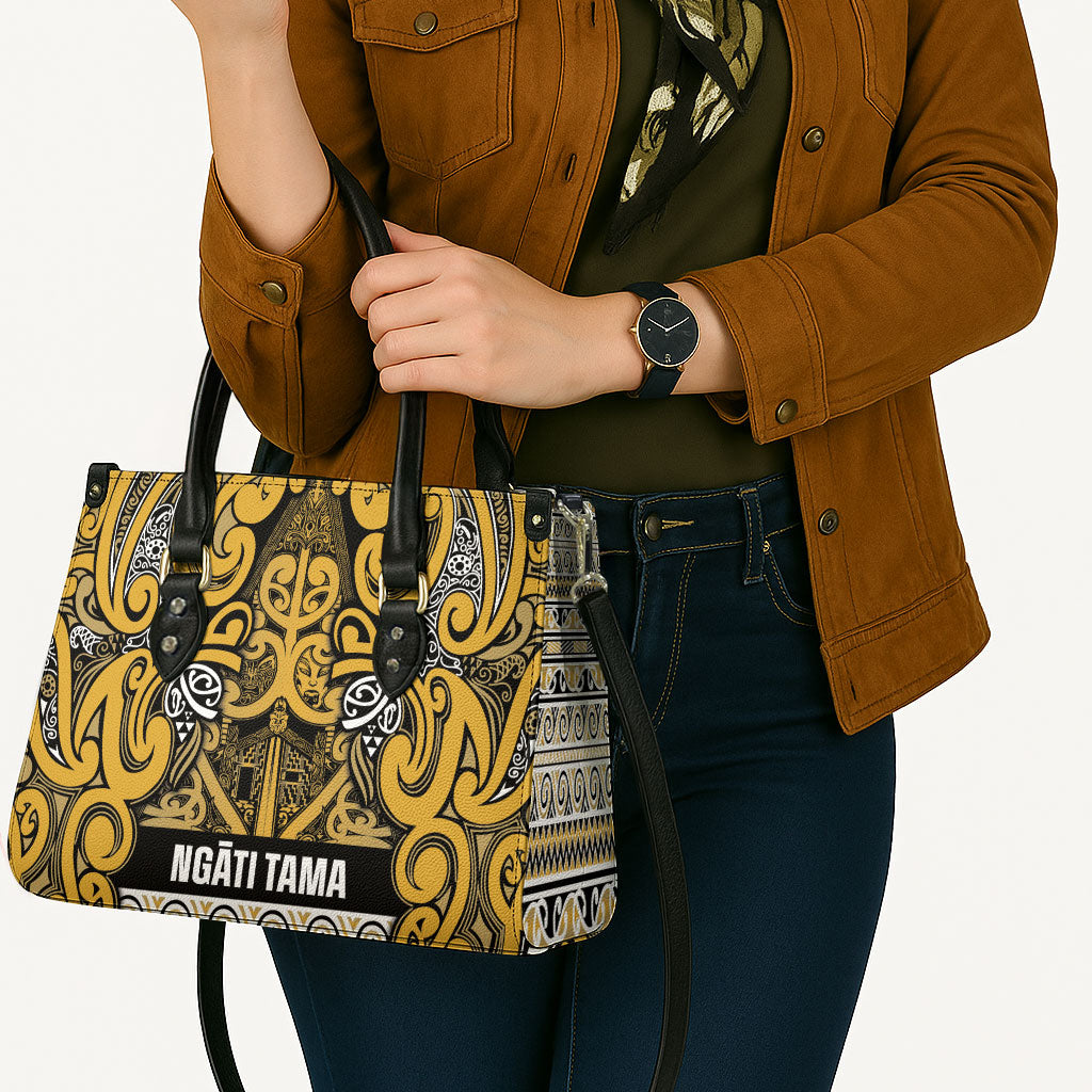 Aotearoa Iwi Ngāti Tama ki Te Waipounamu Trust Leather Bag Maori Wharenui House Tribal Pattern LT9 - Polynesian Pride