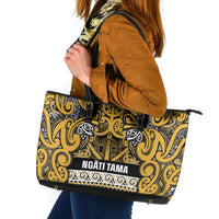 Aotearoa Iwi Ngāti Tama ki Te Waipounamu Trust Leather Tote Bag Maori Wharenui House Tribal Pattern LT9 Gold - Polynesian Pride