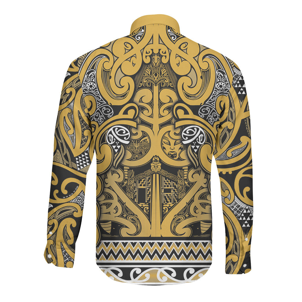 Aotearoa Iwi Ngāti Tama ki Te Waipounamu Trust Long Sleeve Button Shirt Maori Wharenui House Tribal Pattern LT9 - Polynesian Pride