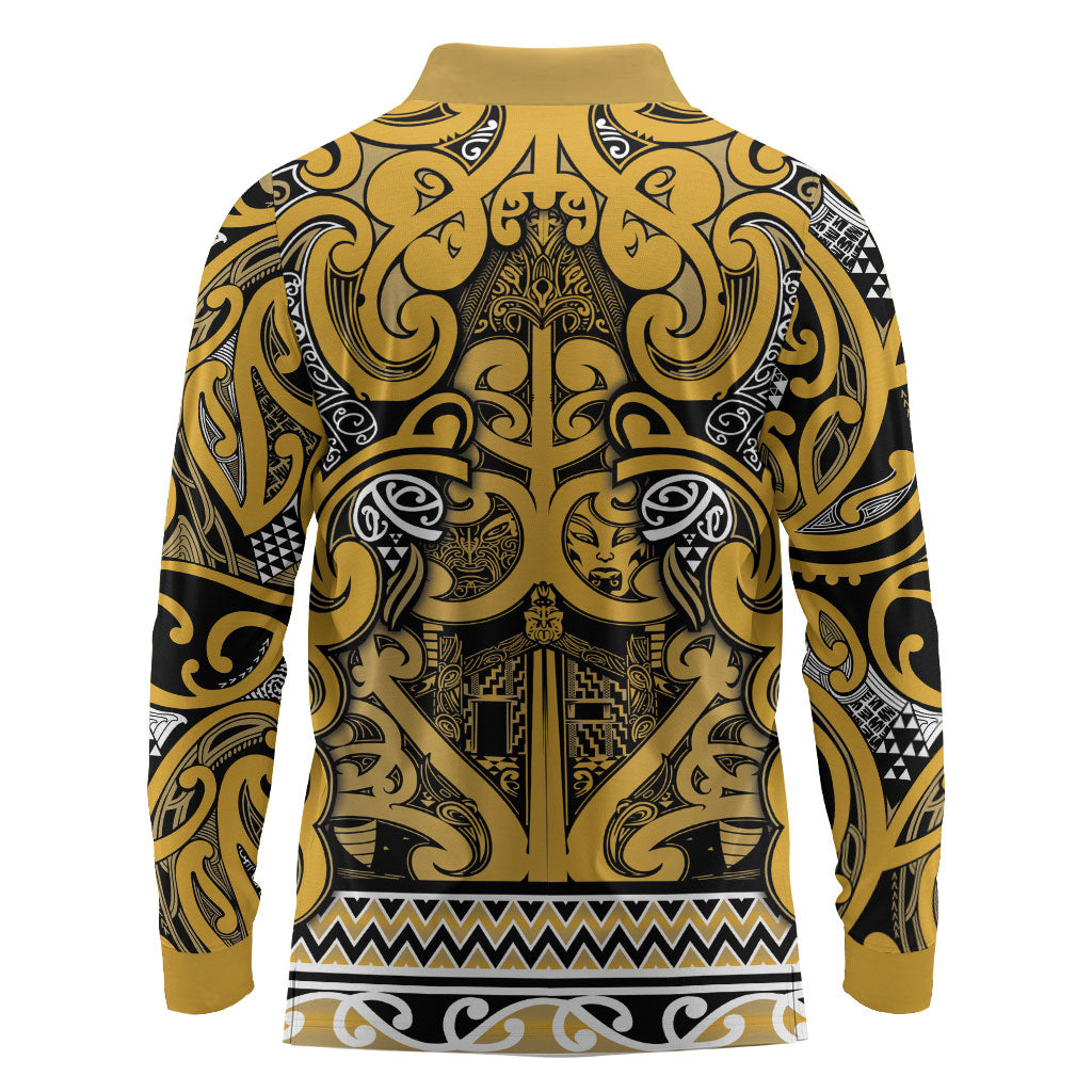 Aotearoa Iwi Ngāti Tama ki Te Waipounamu Trust Long Sleeve Polo Shirt Maori Wharenui House Tribal Pattern LT9 - Polynesian Pride