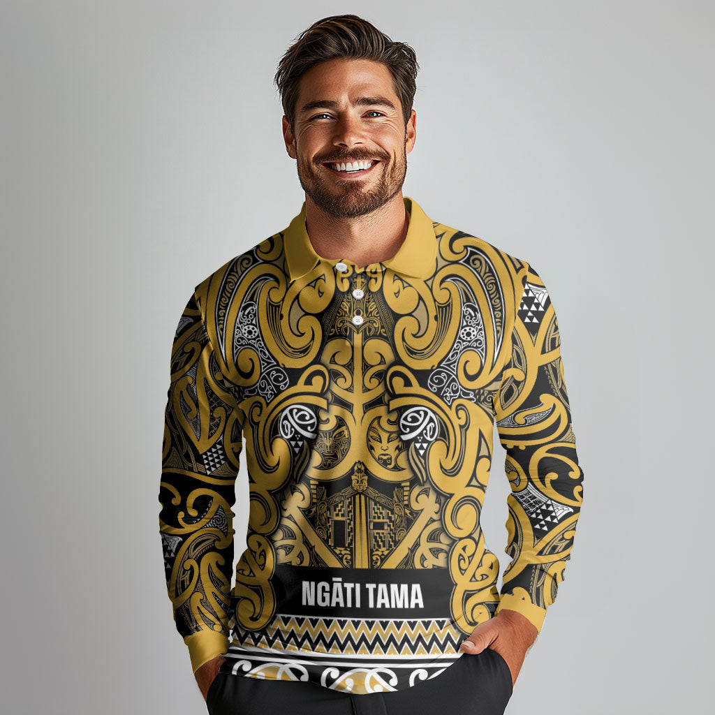 Aotearoa Iwi Ngāti Tama ki Te Waipounamu Trust Long Sleeve Polo Shirt Maori Wharenui House Tribal Pattern LT9 - Polynesian Pride