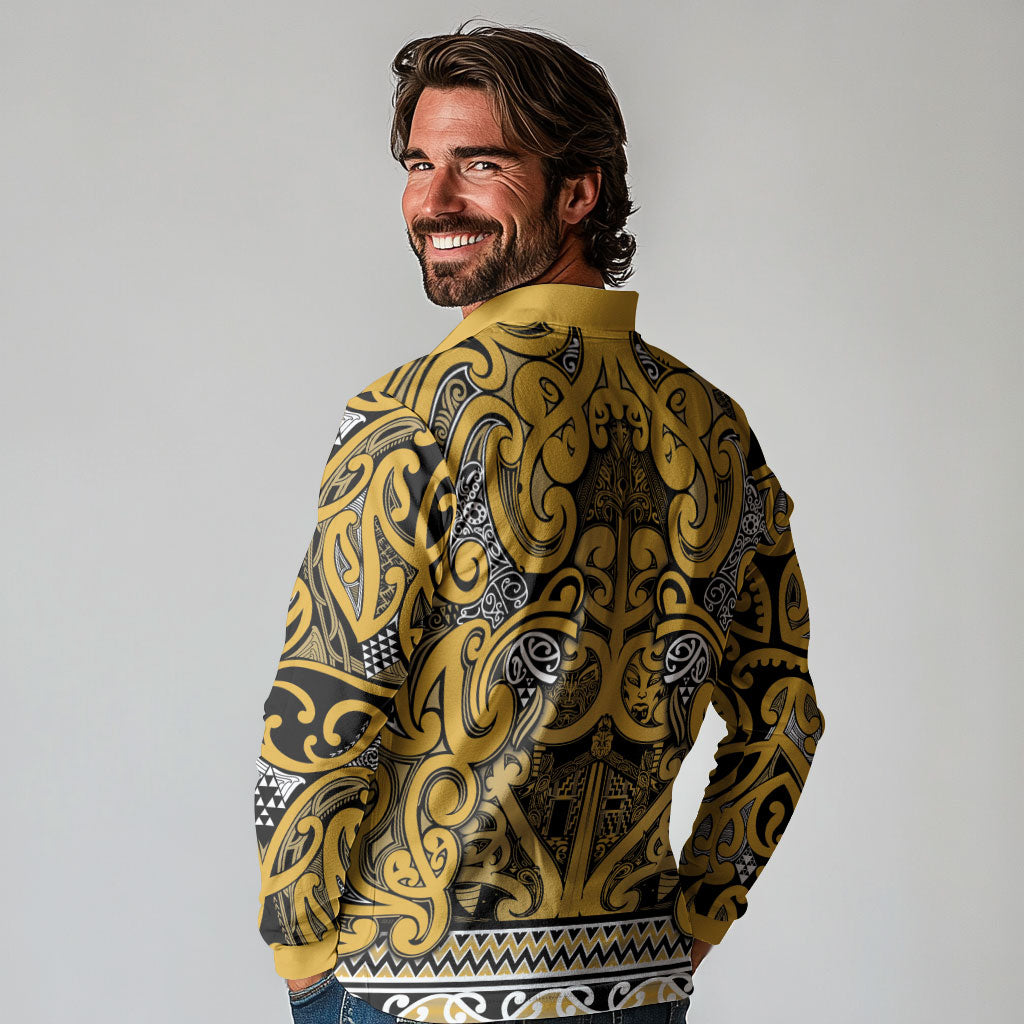 Aotearoa Iwi Ngāti Tama ki Te Waipounamu Trust Long Sleeve Polo Shirt Maori Wharenui House Tribal Pattern LT9 - Polynesian Pride