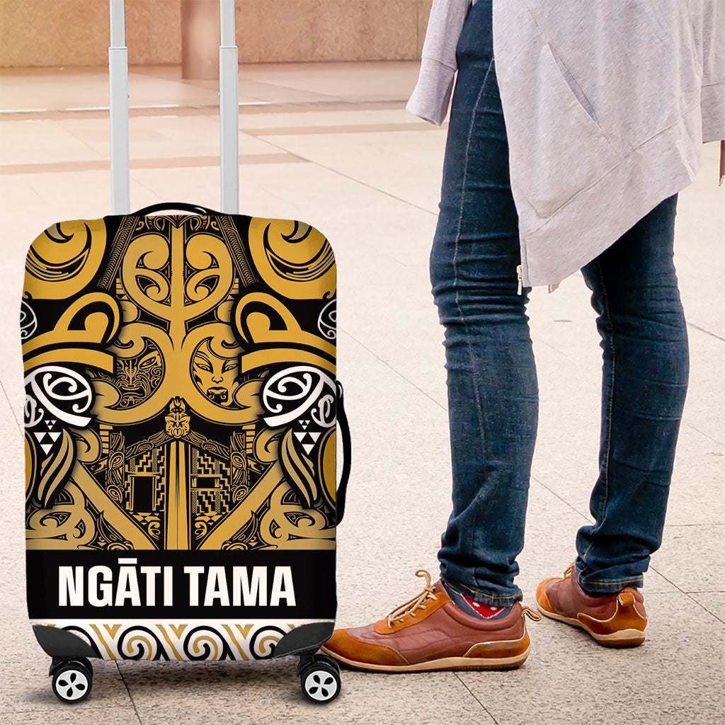 Aotearoa Iwi Ngāti Tama ki Te Waipounamu Trust Luggage Cover Maori Wharenui House Tribal Pattern LT9 Gold - Polynesian Pride
