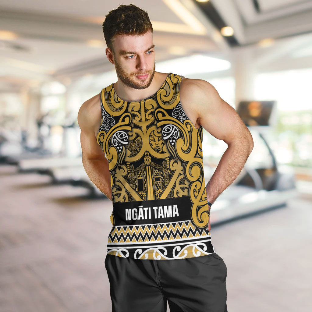Aotearoa Iwi Ngāti Tama ki Te Waipounamu Trust Men Tank Top Maori Wharenui House Tribal Pattern LT9 Gold - Polynesian Pride
