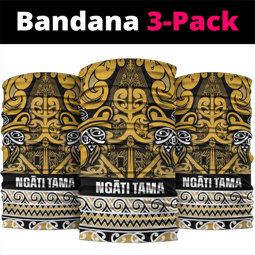 Aotearoa Iwi Ngāti Tama ki Te Waipounamu Trust Neck Gaiter Maori Wharenui House Tribal Pattern LT9 package One Size: 25*50cm Gold - Polynesian Pride