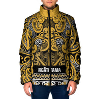 Aotearoa Iwi Ngāti Tama ki Te Waipounamu Trust Padded Jacket Maori Wharenui House Tribal Pattern LT9 Men Gold - Polynesian Pride