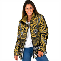 Aotearoa Iwi Ngāti Tama ki Te Waipounamu Trust Padded Jacket Maori Wharenui House Tribal Pattern LT9 Women Gold - Polynesian Pride